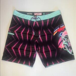 Sullen Men's Black and Pink Graphic Board Shorts NWOT